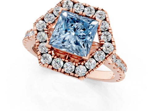 Rose gold Hexagonal Halo Fancy Blue Princess Cut Diamond Pavé Band with Four-Prong Setting_1