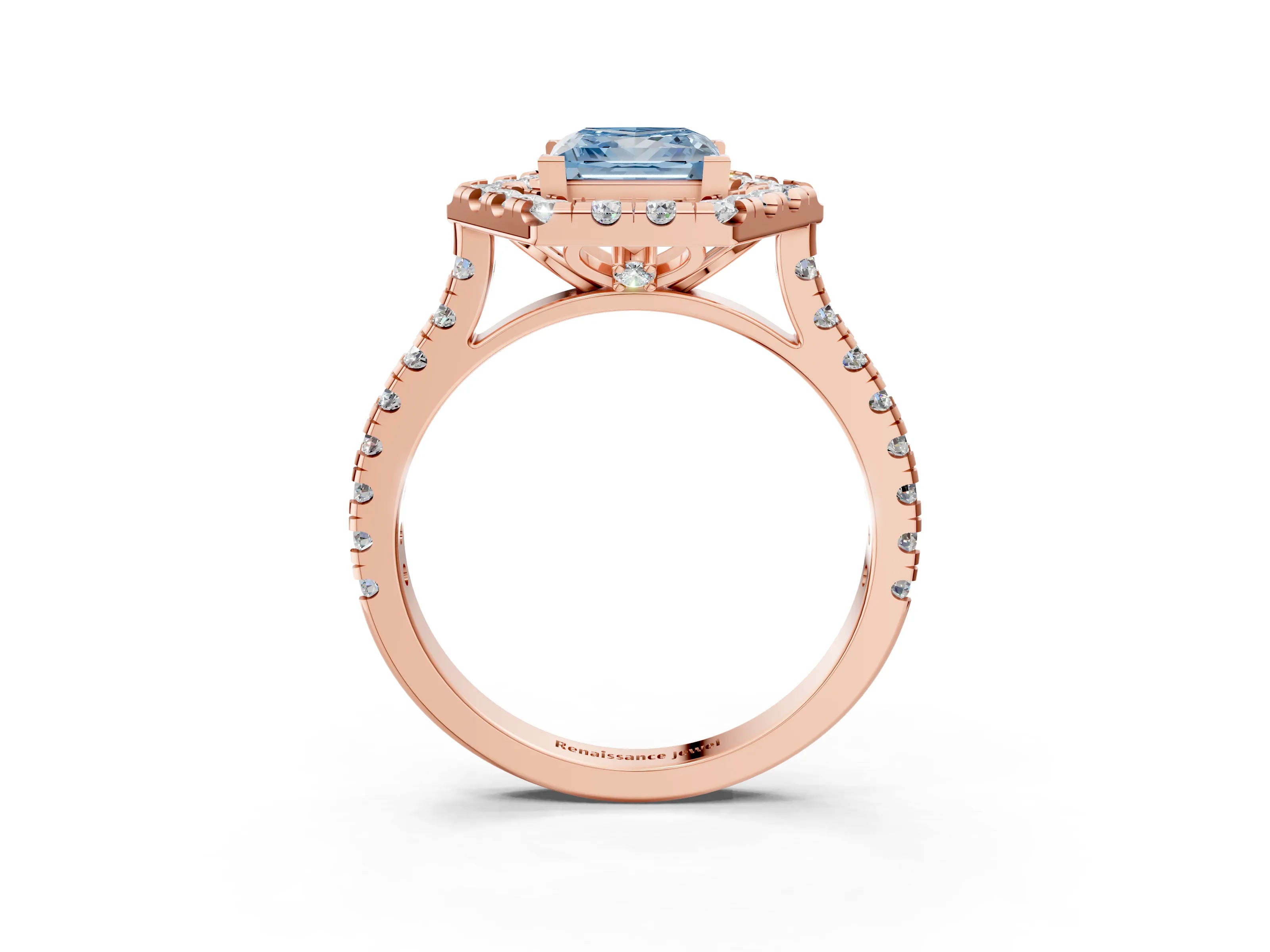 Rose gold Hexagonal Halo Fancy Blue Princess Cut Diamond Pavé Band with Four-Prong Setting_3