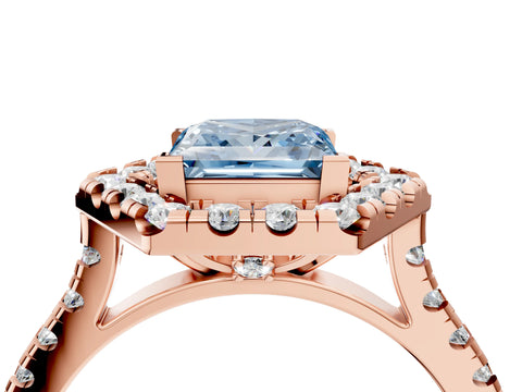 Rose gold Hexagonal Halo Fancy Blue Princess Cut Diamond Pavé Band with Four-Prong Setting_4