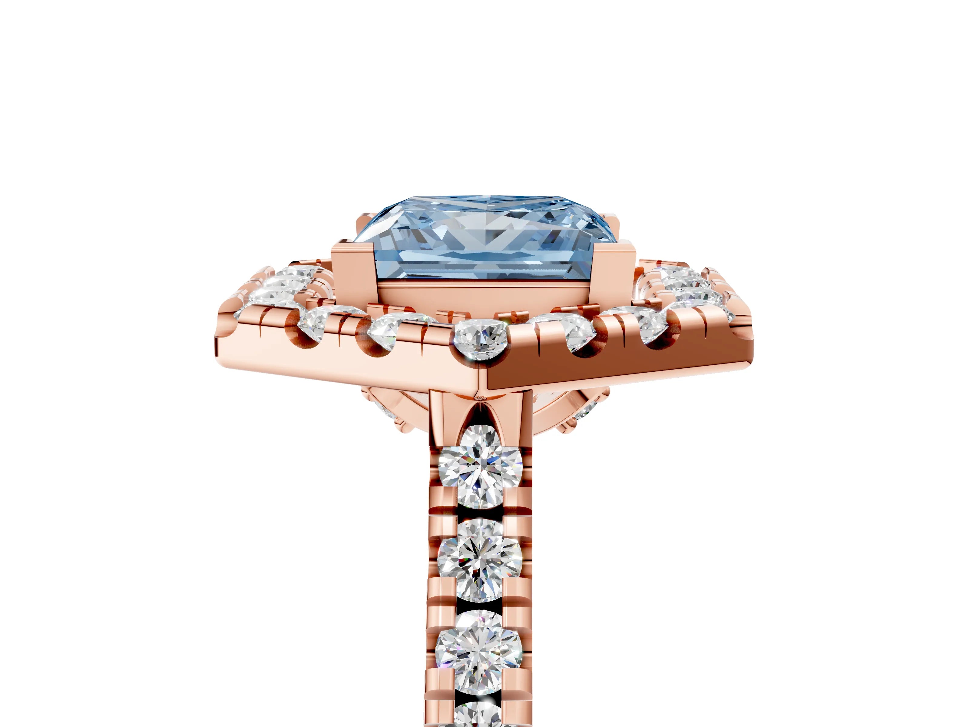 Rose gold Hexagonal Halo Fancy Blue Princess Cut Diamond Pavé Band with Four-Prong Setting_5