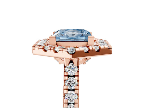 Rose gold Hexagonal Halo Fancy Blue Princess Cut Diamond Pavé Band with Four-Prong Setting_5