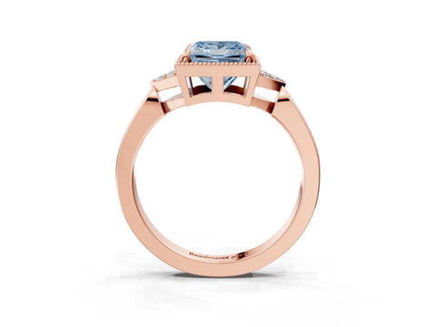 Rose gold Hexagonal Halo Fancy Blue Princess Cut Diamond Solitaire with Pavé Band and Four-Prong Setting_6