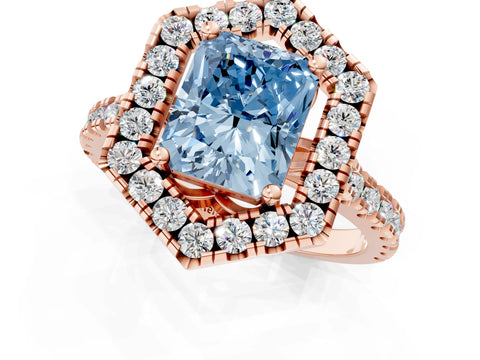 Rose gold Hexagonal Halo Fancy Blue Radiant Cut Diamond Pavé Band with Four-Prong Setting_1