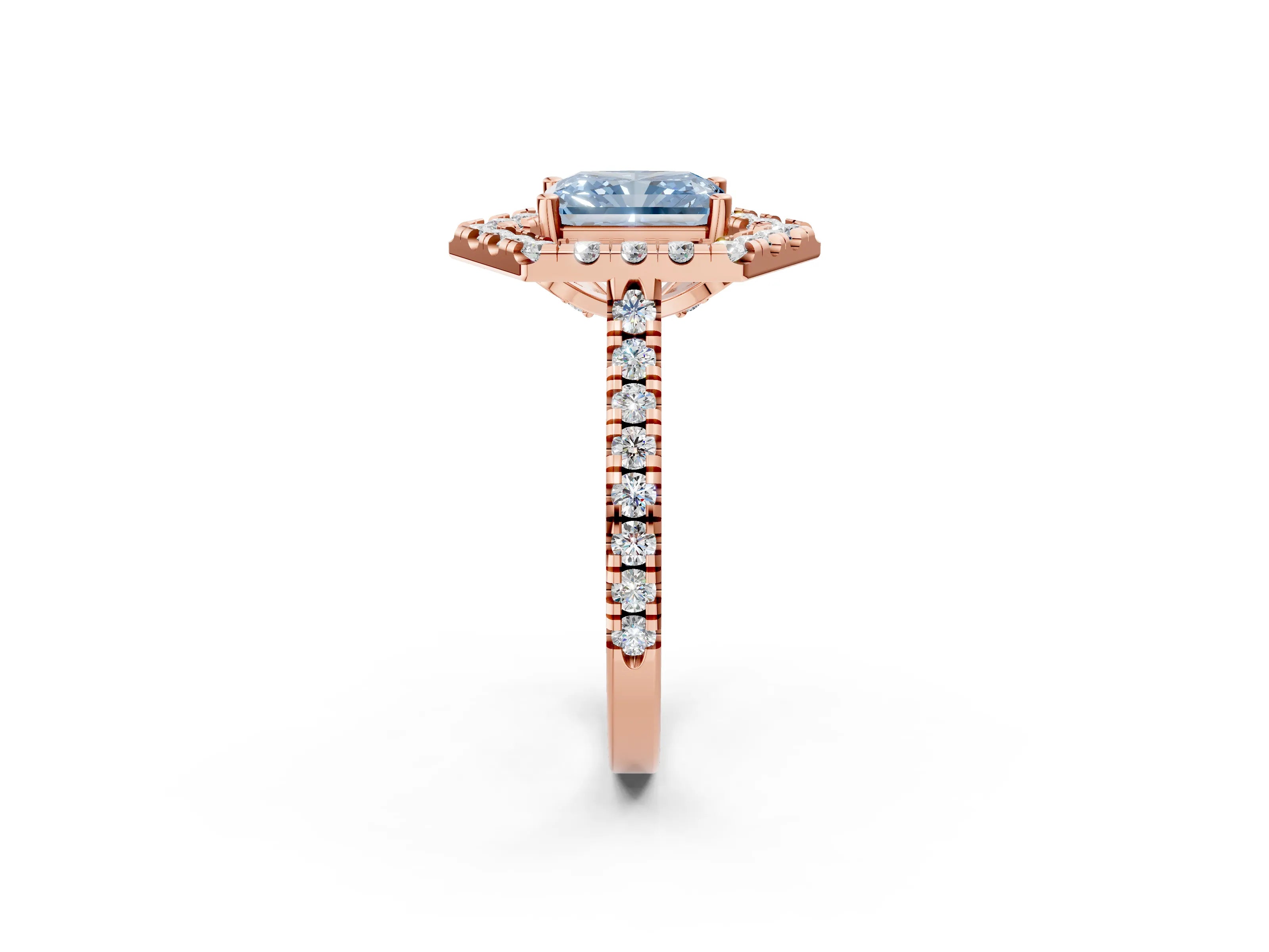 Rose gold Hexagonal Halo Fancy Blue Radiant Cut Diamond Pavé Band with Four-Prong Setting_2