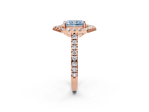 Rose gold Hexagonal Halo Fancy Blue Radiant Cut Diamond Pavé Band with Four-Prong Setting_2