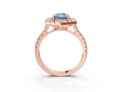 Rose gold Hexagonal Halo Fancy Blue Radiant Cut Diamond Pavé Band with Four-Prong Setting_3