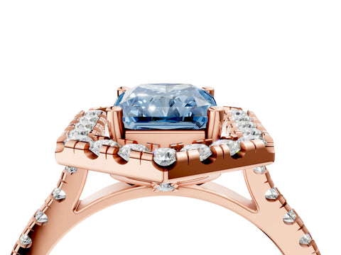 Rose gold Hexagonal Halo Fancy Blue Radiant Cut Diamond Pavé Band with Four-Prong Setting_4