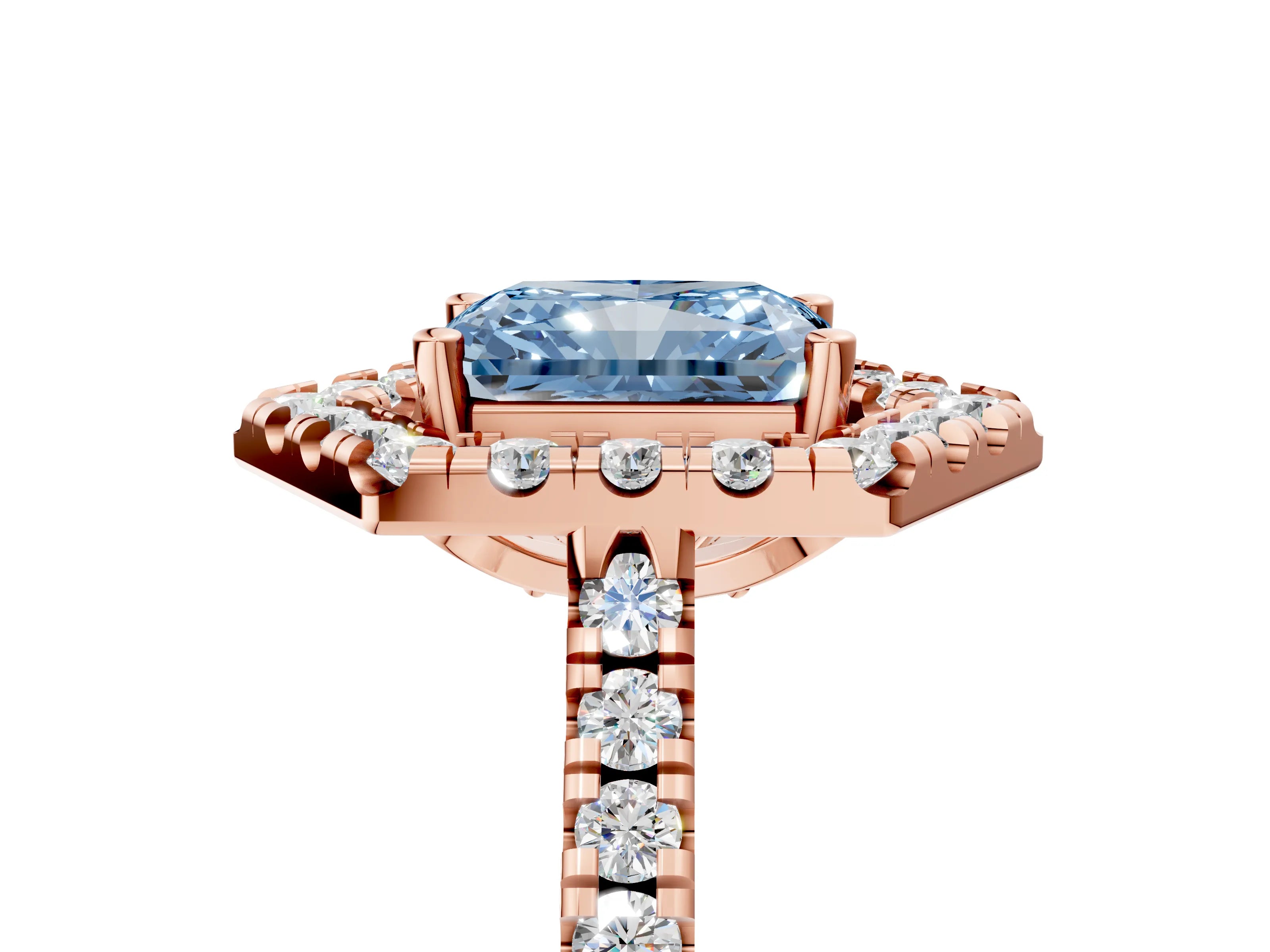 Rose gold Hexagonal Halo Fancy Blue Radiant Cut Diamond Pavé Band with Four-Prong Setting_5