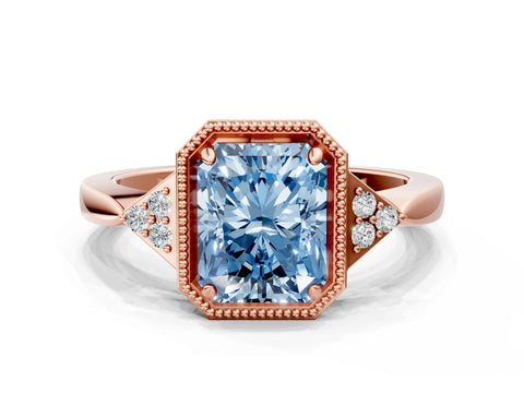 Rose gold Hexagonal Halo Fancy Blue Radiant Cut Diamond Solitaire with Pavé Band and Four-Prong Setting_3