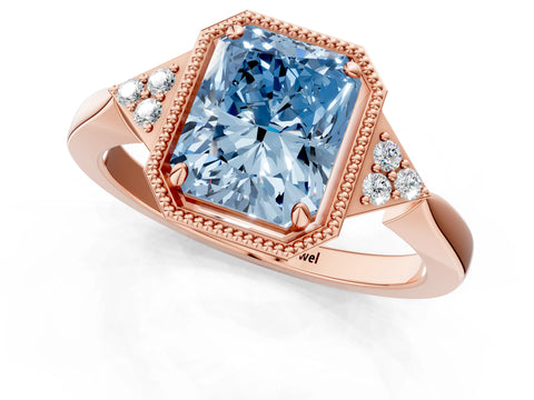 Rose gold Hexagonal Halo Fancy Blue Radiant Cut Diamond Solitaire with Pavé Band and Four-Prong Setting_4