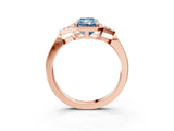 Rose gold Hexagonal Halo Fancy Blue Radiant Cut Diamond Solitaire with Pavé Band and Four-Prong Setting_6