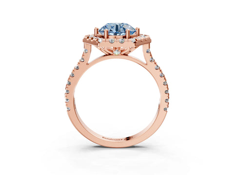 Rose gold Hexagonal Halo Fancy Blue Round Cut Diamond Pavé Band with Four-Prong Setting_3