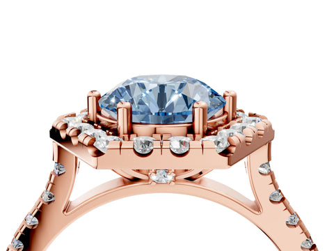Rose gold Hexagonal Halo Fancy Blue Round Cut Diamond Pavé Band with Four-Prong Setting_4