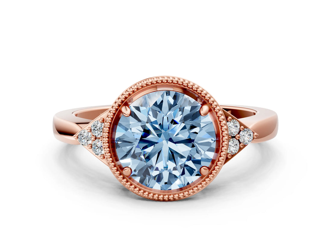 Rose gold Hexagonal Halo Fancy Blue Round Cut Diamond Solitaire with Pavé Band and Four-Prong Setting_3