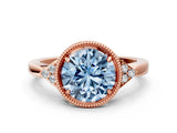 Rose gold Hexagonal Halo Fancy Blue Round Cut Diamond Solitaire with Pavé Band and Four-Prong Setting_3