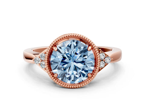 Rose gold Hexagonal Halo Fancy Blue Round Cut Diamond Solitaire with Pavé Band and Four-Prong Setting_3