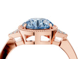 Rose gold Hexagonal Halo Fancy Blue Round Cut Diamond Solitaire with Pavé Band and Four-Prong Setting_7