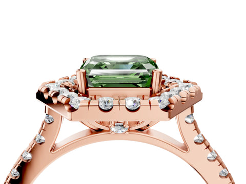 Rose gold Hexagonal Halo Fancy Green Asscher Cut Diamond Pavé Band with Four-Prong Setting_4