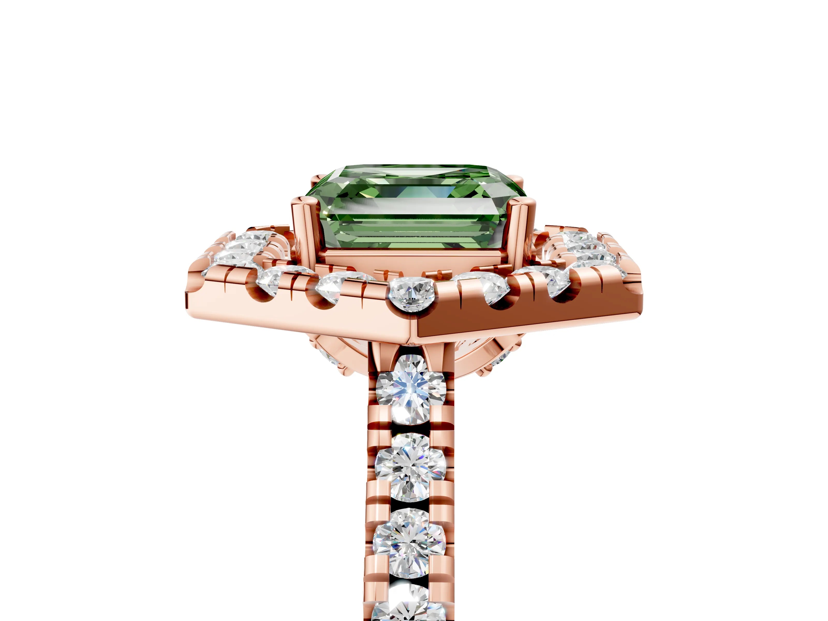 Rose gold Hexagonal Halo Fancy Green Asscher Cut Diamond Pavé Band with Four-Prong Setting_5