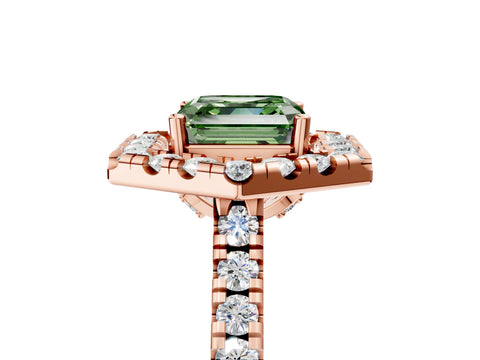 Rose gold Hexagonal Halo Fancy Green Asscher Cut Diamond Pavé Band with Four-Prong Setting_5