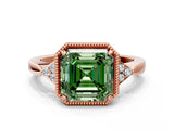 Rose gold Hexagonal Halo Fancy Green Asscher Cut Diamond Solitaire with Pavé Band and Four-Prong Setting_3