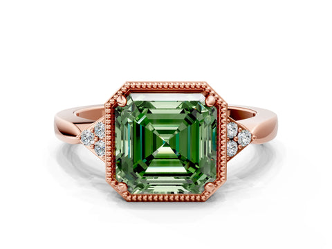 Rose gold Hexagonal Halo Fancy Green Asscher Cut Diamond Solitaire with Pavé Band and Four-Prong Setting_3