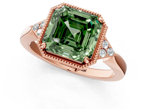 Rose gold Hexagonal Halo Fancy Green Asscher Cut Diamond Solitaire with Pavé Band and Four-Prong Setting_4