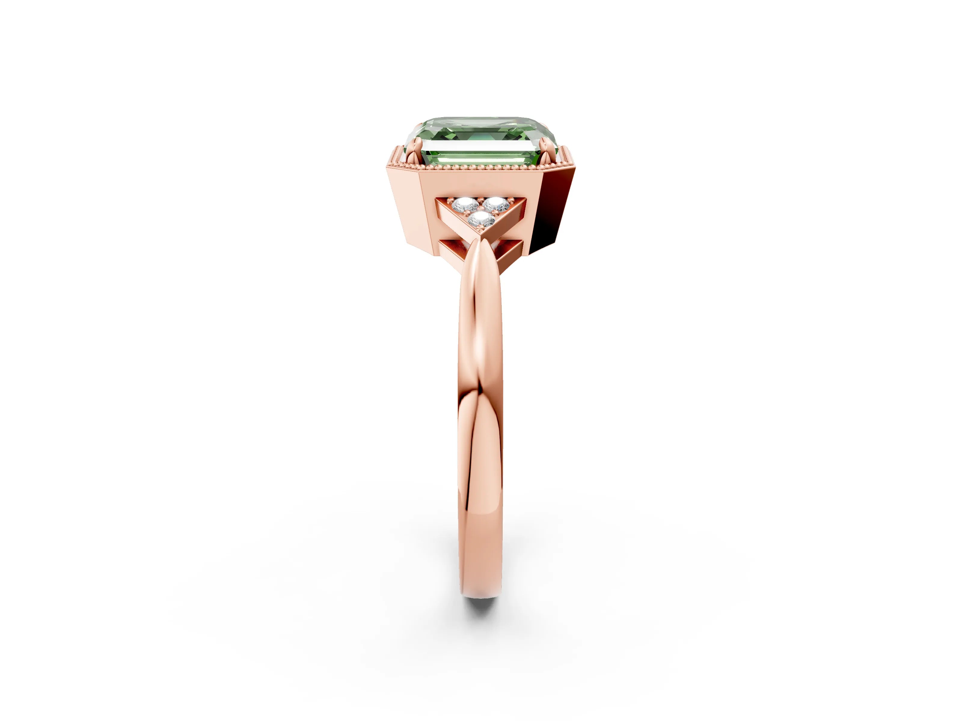Rose gold Hexagonal Halo Fancy Green Asscher Cut Diamond Solitaire with Pavé Band and Four-Prong Setting_5