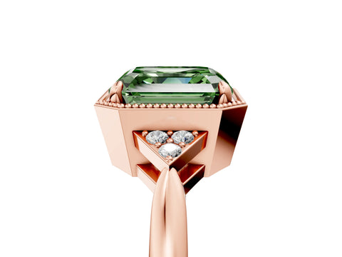 Rose gold Hexagonal Halo Fancy Green Asscher Cut Diamond Solitaire with Pavé Band and Four-Prong Setting_8