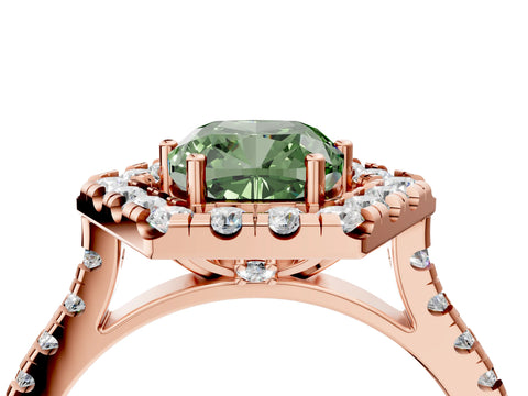 Rose gold Hexagonal Halo Fancy Green Cushion Cut Diamond Pavé Band with Four-Prong Setting_4