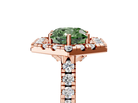 Rose gold Hexagonal Halo Fancy Green Cushion Cut Diamond Pavé Band with Four-Prong Setting_5