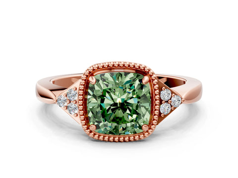 Rose gold Hexagonal Halo Fancy Green Cushion Cut Diamond Solitaire with Pavé Band and Four-Prong Setting_3