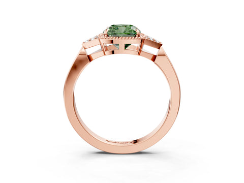 Rose gold Hexagonal Halo Fancy Green Cushion Cut Diamond Solitaire with Pavé Band and Four-Prong Setting_6