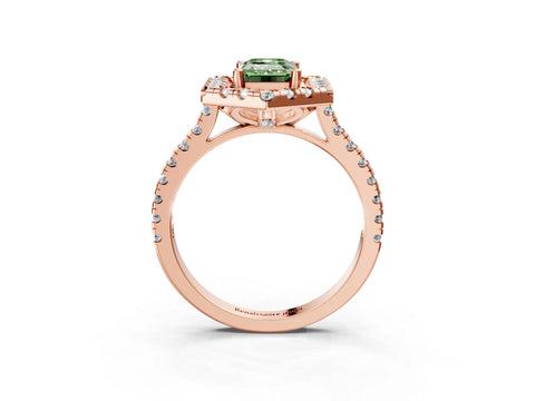 Rose gold Hexagonal Halo Fancy Green Emerald Cut Diamond Pavé Band with Four-Prong Setting_3