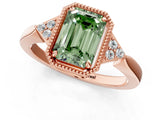 Rose gold Hexagonal Halo Fancy Green Emerald Cut Diamond Solitaire with Pavé Band and Four-Prong Setting_4