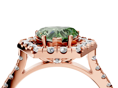 Rose gold Hexagonal Halo Fancy Green Heart Cut Diamond Pavé Band with Four-Prong Setting_4