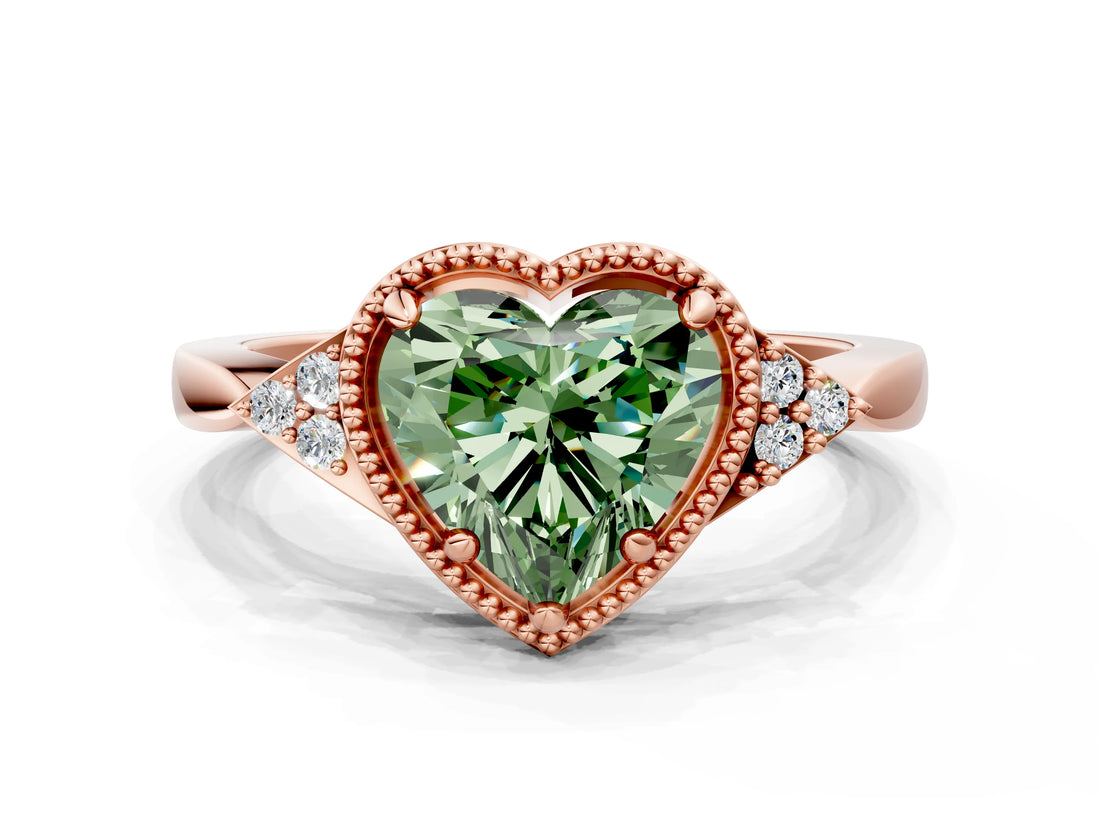 Rose gold Hexagonal Halo Fancy Green Heart Cut Diamond Solitaire with Pavé Band and Four-Prong Setting_3