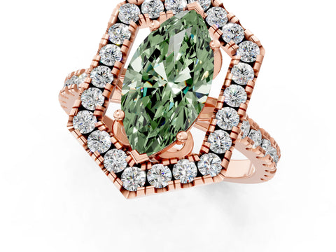 Rose gold Hexagonal Halo Fancy Green Marquise Cut Diamond Pavé Band with Four-Prong Setting_1