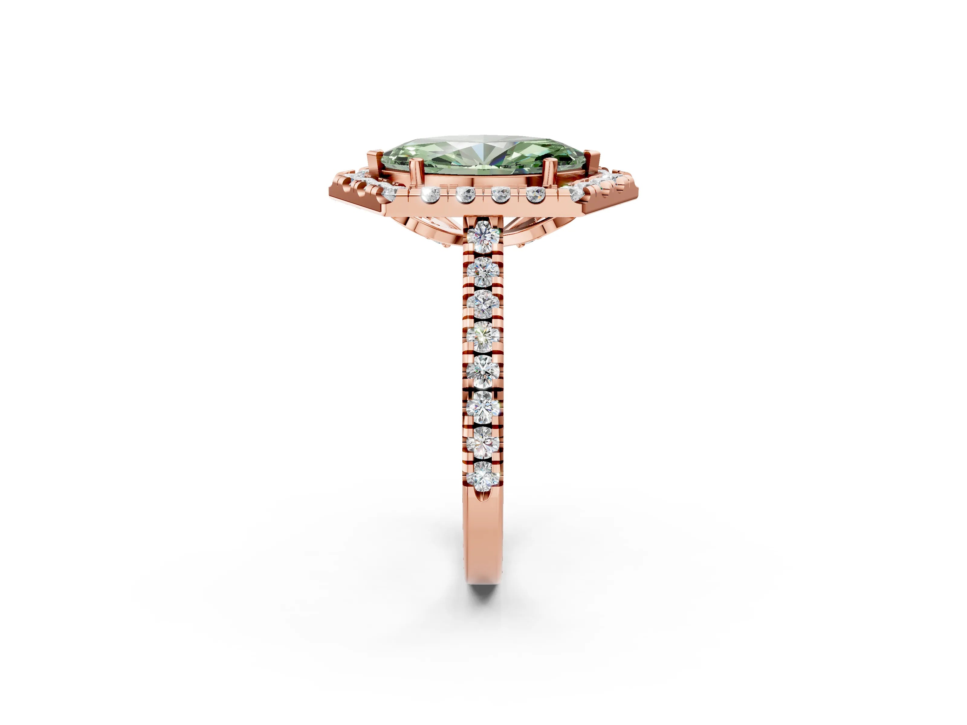 Rose gold Hexagonal Halo Fancy Green Marquise Cut Diamond Pavé Band with Four-Prong Setting_2