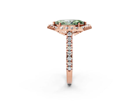 Rose gold Hexagonal Halo Fancy Green Marquise Cut Diamond Pavé Band with Four-Prong Setting_2