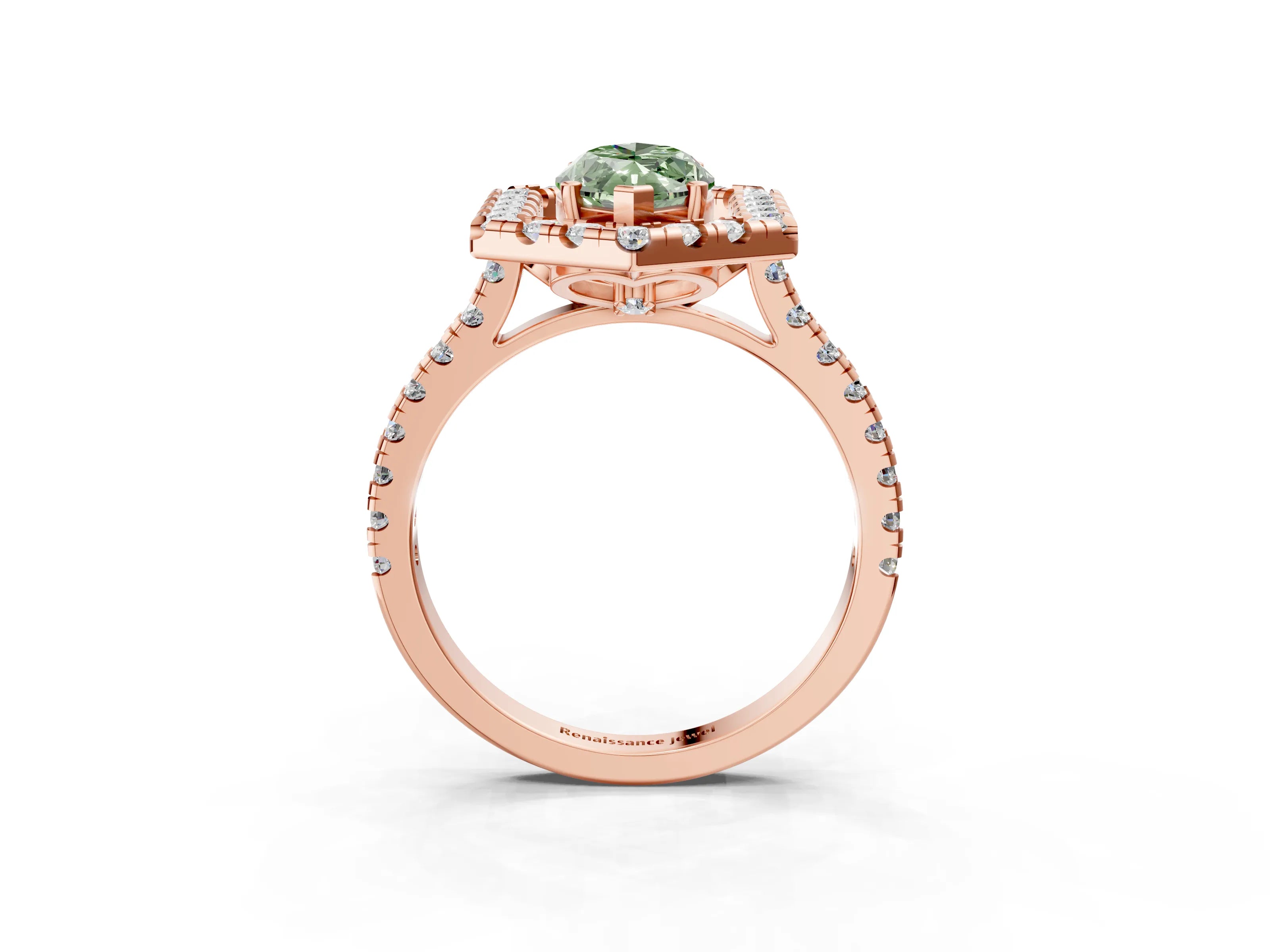 Rose gold Hexagonal Halo Fancy Green Marquise Cut Diamond Pavé Band with Four-Prong Setting_3