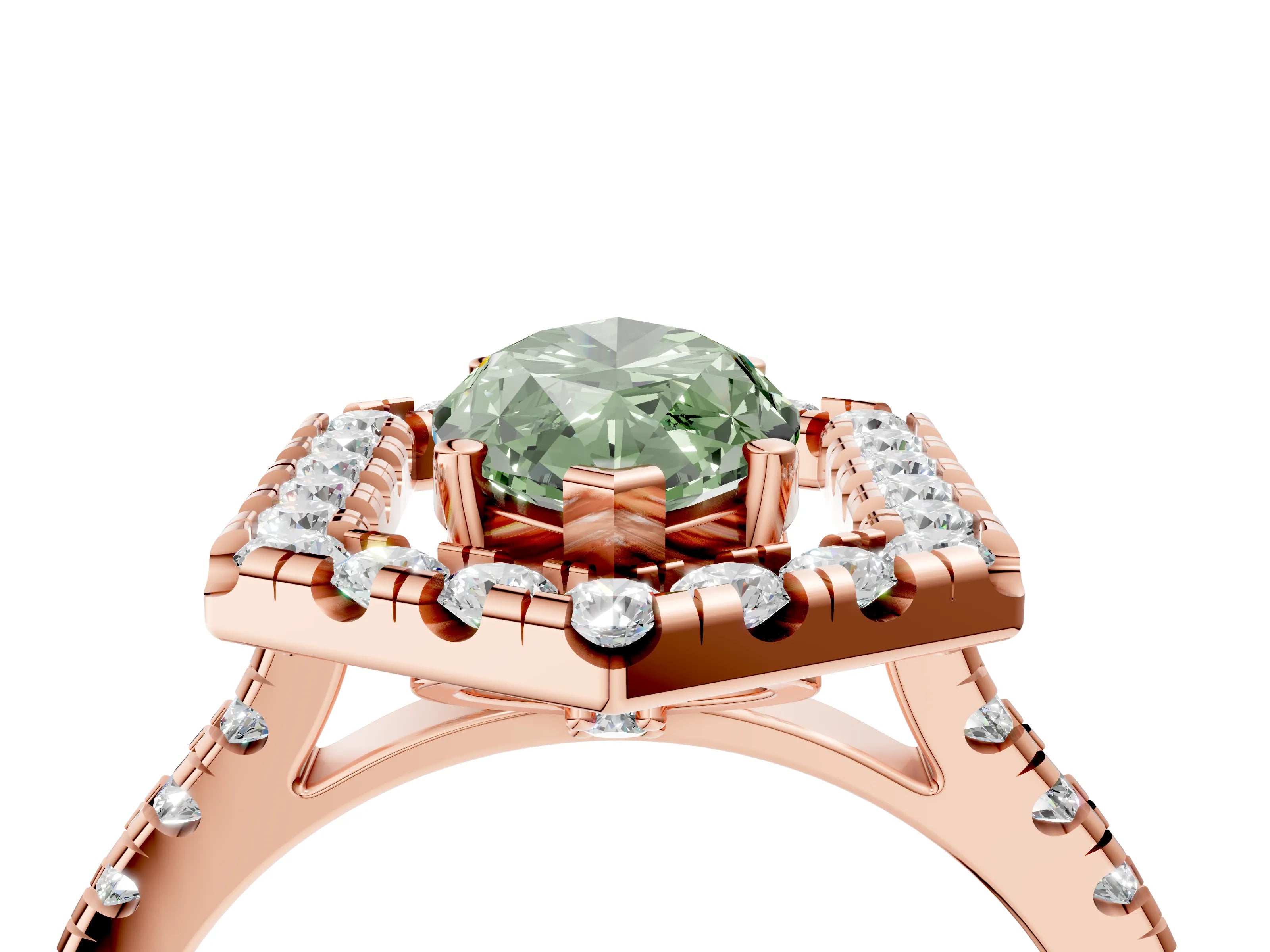 Rose gold Hexagonal Halo Fancy Green Marquise Cut Diamond Pavé Band with Four-Prong Setting_4