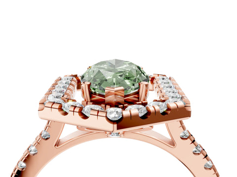 Rose gold Hexagonal Halo Fancy Green Marquise Cut Diamond Pavé Band with Four-Prong Setting_4