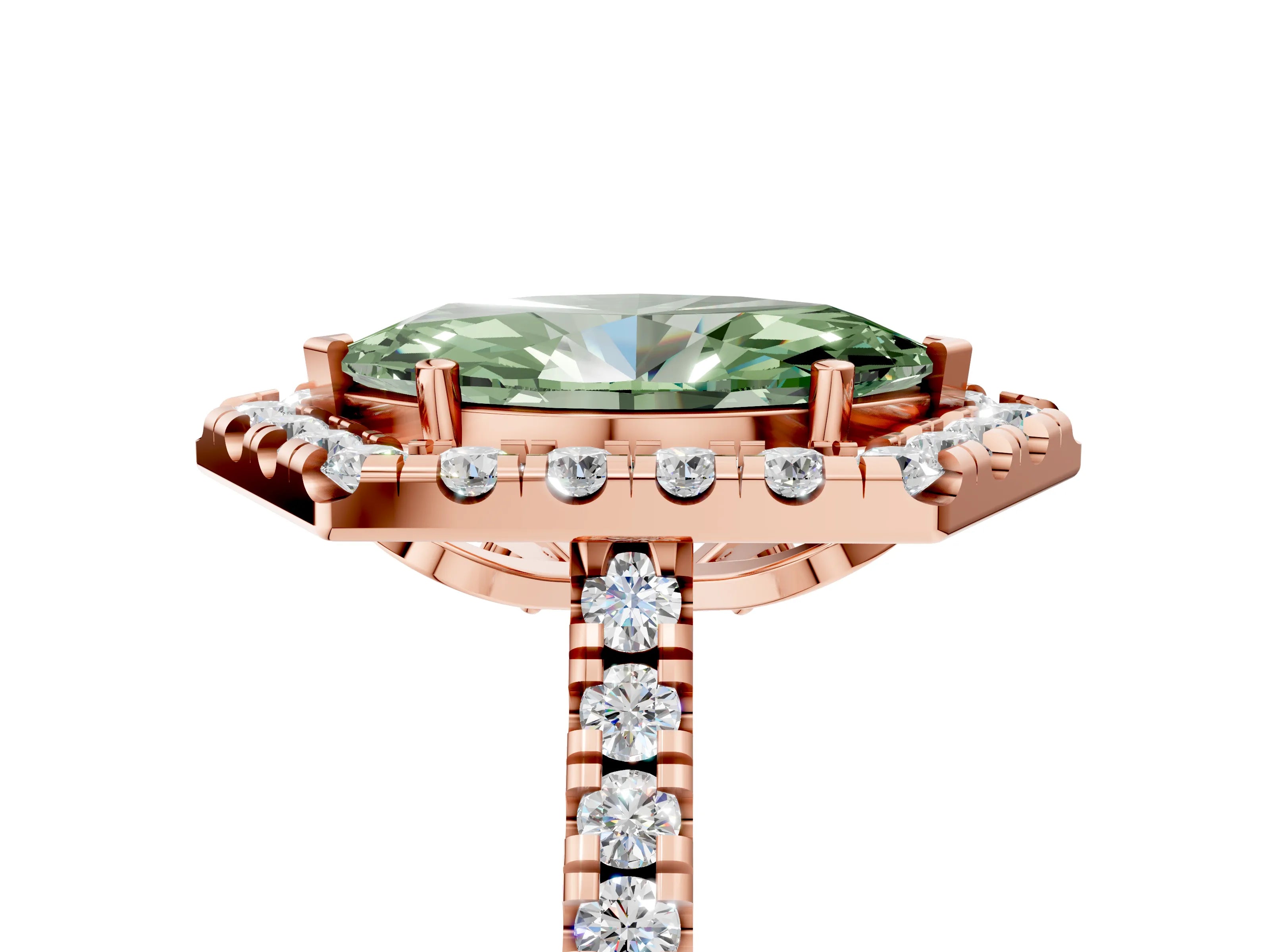 Rose gold Hexagonal Halo Fancy Green Marquise Cut Diamond Pavé Band with Four-Prong Setting_5