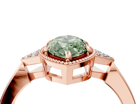Rose gold Hexagonal Halo Fancy Green Marquise Cut Diamond Solitaire with Pavé Band and Four-Prong Setting_7
