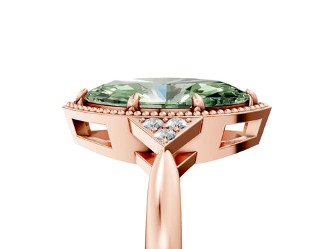 Rose gold Hexagonal Halo Fancy Green Marquise Cut Diamond Solitaire with Pavé Band and Four-Prong Setting_8