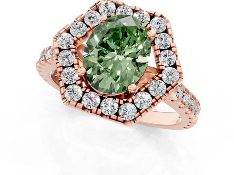 Rose gold Hexagonal Halo Fancy Green Oval Cut Diamond Pavé Band with Four-Prong Setting_1
