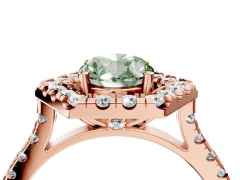 Rose gold Hexagonal Halo Fancy Green Oval Cut Diamond Pavé Band with Four-Prong Setting_4