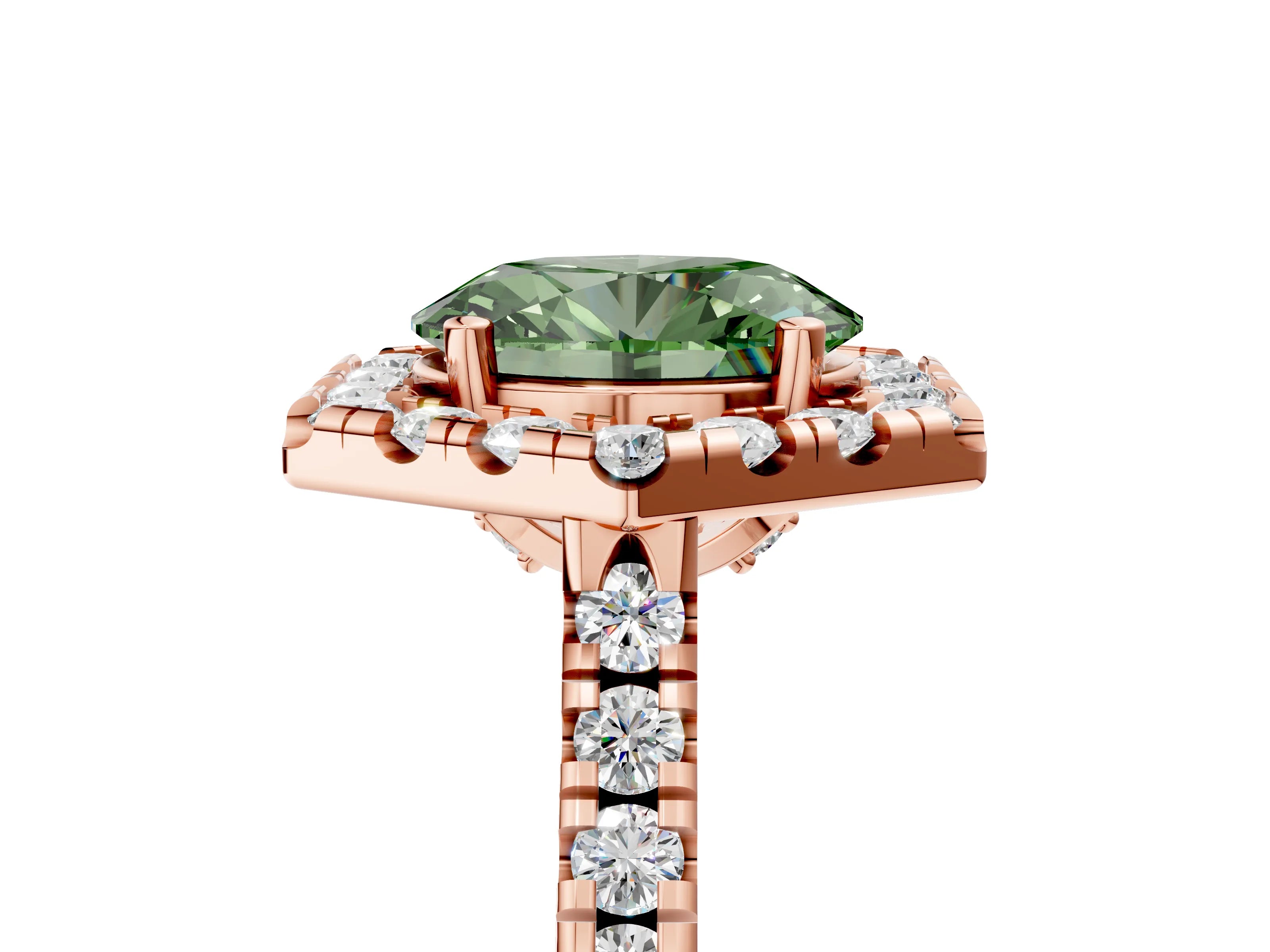Rose gold Hexagonal Halo Fancy Green Oval Cut Diamond Pavé Band with Four-Prong Setting_5