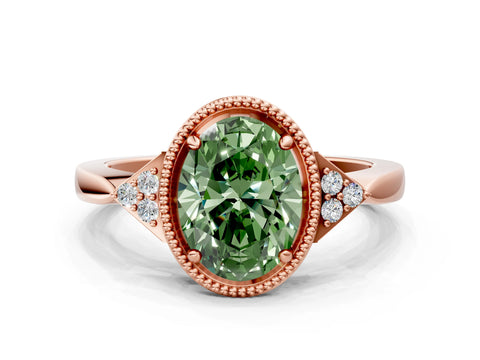 Rose gold Hexagonal Halo Fancy Green Oval Cut Diamond Solitaire with Pavé Band and Four-Prong Setting_3